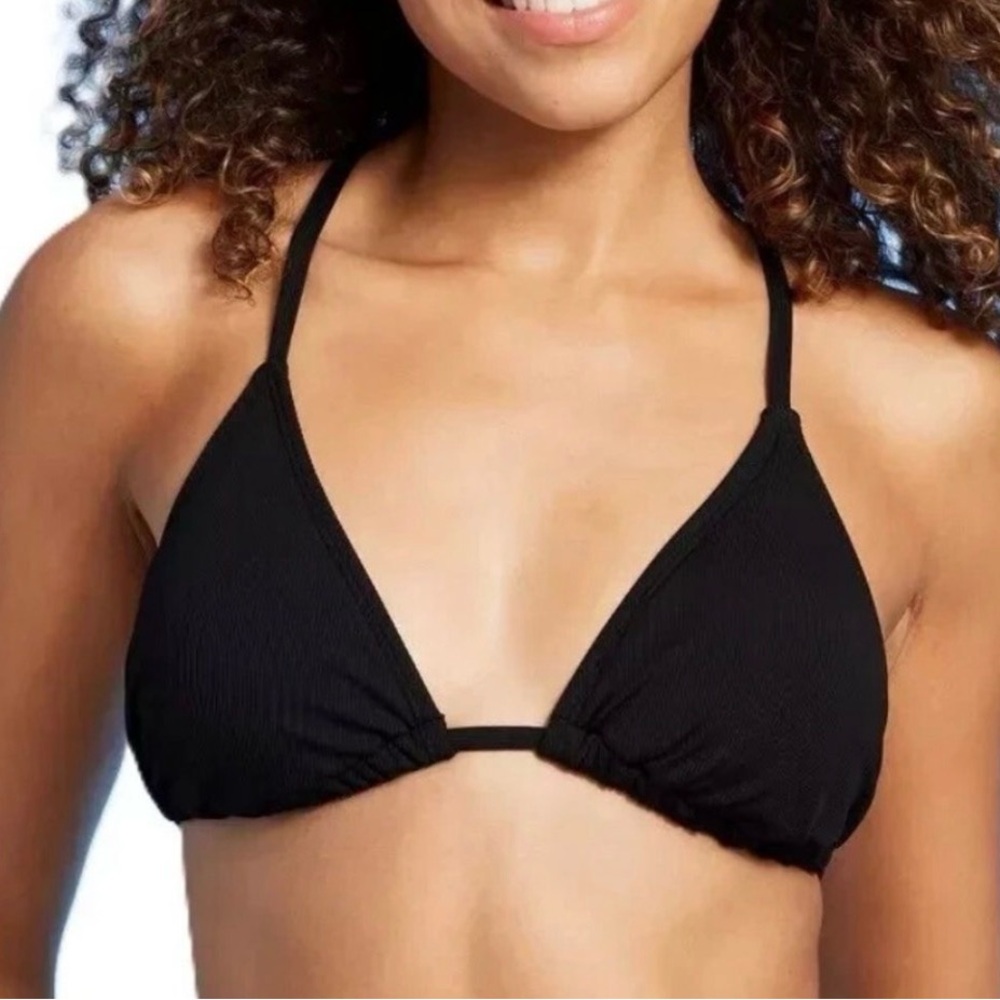 Shade‎ & Shore Black Ribbed Triangle Bikini Top, M, NWOT